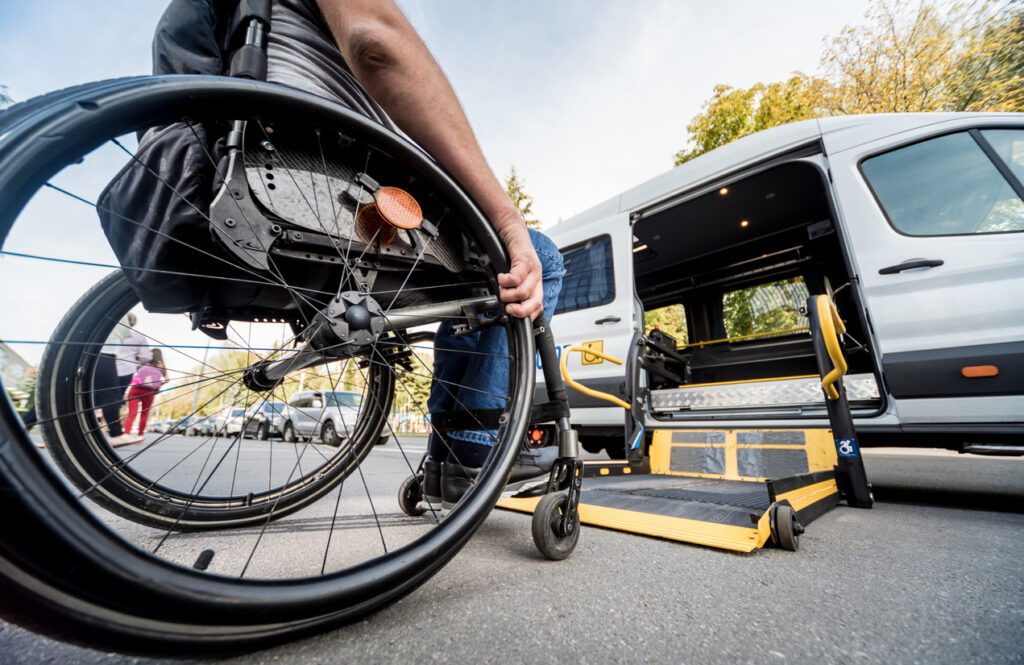 wheelchair waiting to load on accessible bus